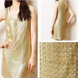 Anthro Gold Windowpane Tabitha Shift